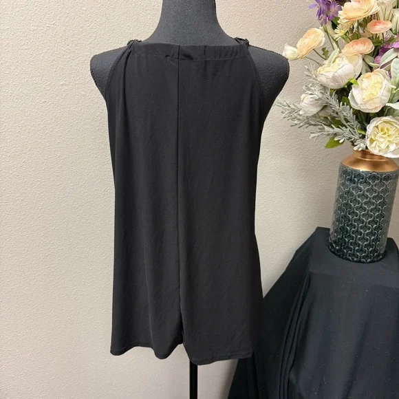 Black Embellished Beaded Scoop Neck Tank Top by Dots Party Chic - Picture 3 of 7